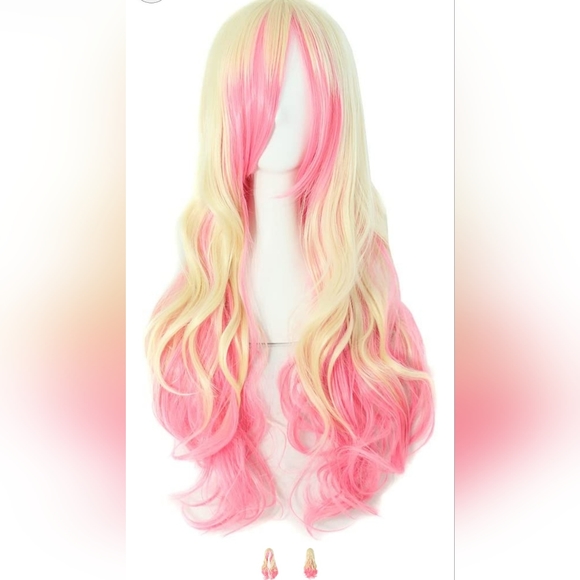 Cosplay blonde hot pink Lolita long 28" synthetic wig.  Many colors available - Picture 1 of 2